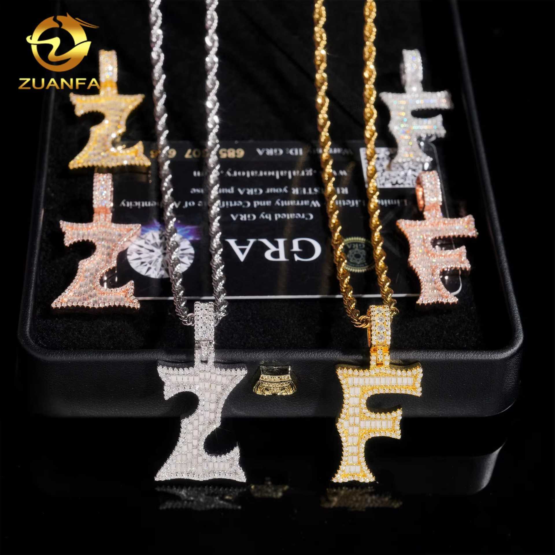 Diamond hair ins personalized hip-hop 24 letter pendant 925 silver inlaid moissanite can pass through 4mm tennis chain