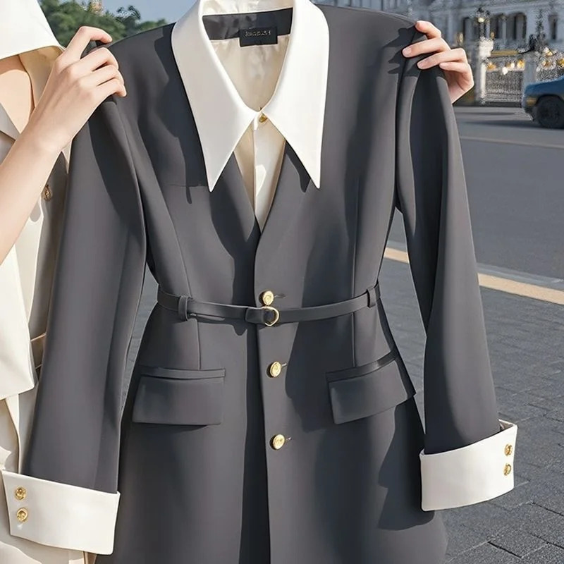 Spring Autumn Fashion Womens Suit Jacket Niche Unique Chic AgeReducing French Senior Sense Two Women Blazer 250213
