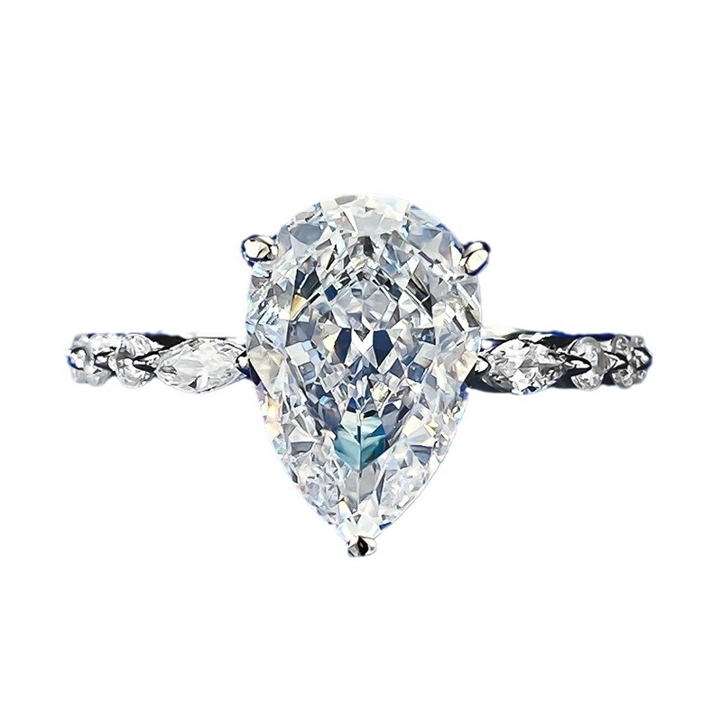 Ins Top Sell Noble Wedding Rings Luxury Jewelry Soild 100% 925 Sterling Silver Water Drop White Moissanite Diamond Party Eternity Women Engagement Ban