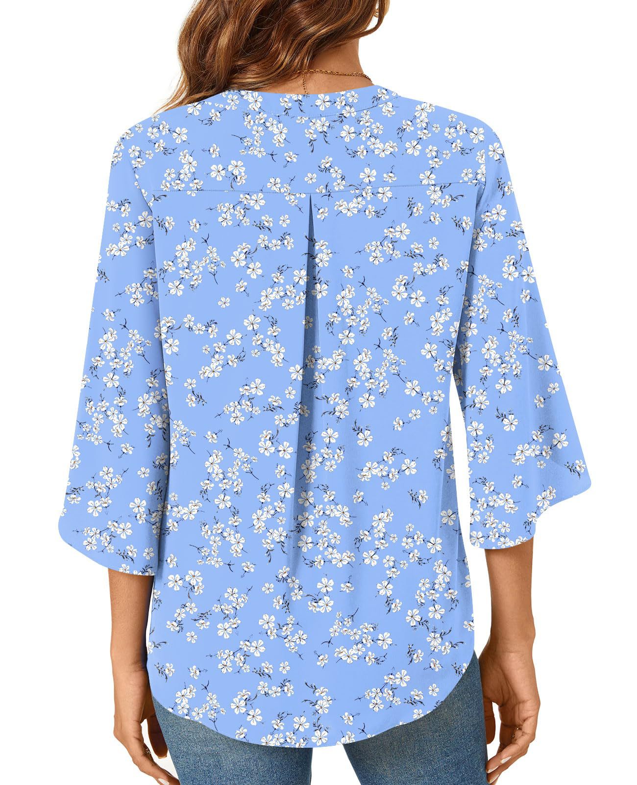 2025 New Women's Chiffon Shirt 3/4 Sleeve Summer Casual Loose V-neck T-shirt