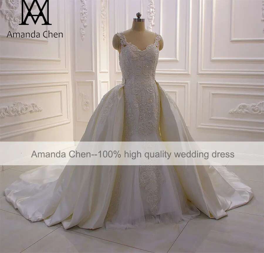 robe de mariee 2025 Cap Sleeve Lace Applique Pearls Wedding Dress with Detachable Train