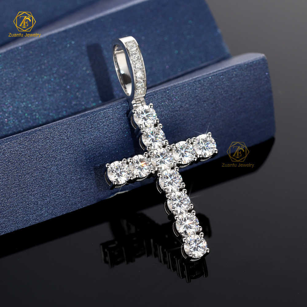 5mm Mossanite Charm Christian Jewelry GRA Certified Women Men 925 Sterling Silver Chain D VVS Black Moissanite Cross Pendant