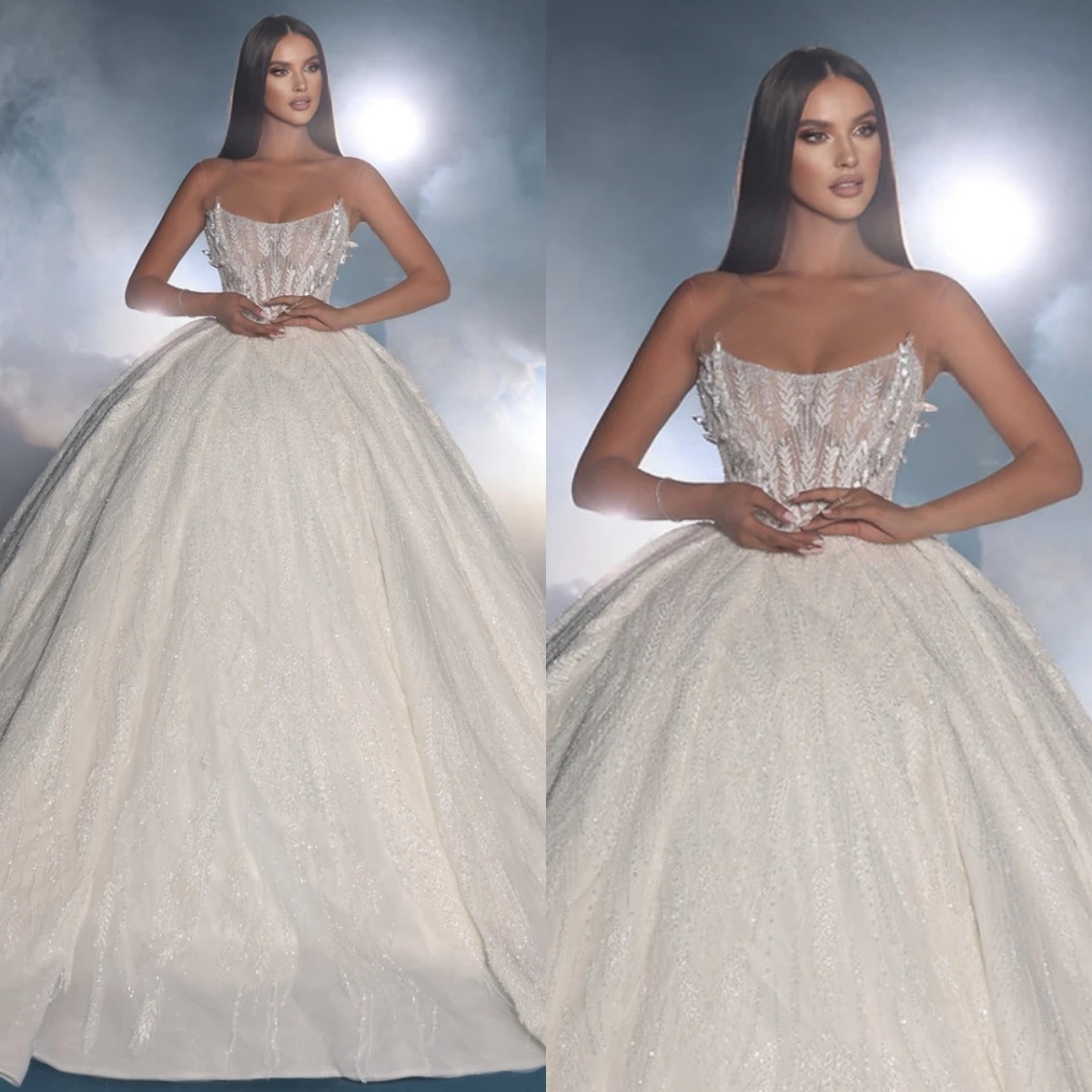 Elegant Ball Gown Wedding Dress For Women Sheer Neck Sleeveless Bridal Gowns Sequins Appliques Sweep Train Dresses Custom Made vestidos de novia