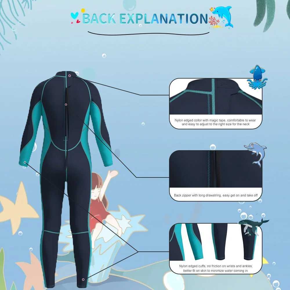 Childrens 3MM Neoprene Wetsuit Back Zipper Surfing Snorkeling Swimming Suit Long Sleeves Boys Girls Kids Water Sports Swimwear Z250214
