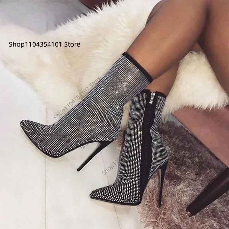Spring Banquet Sexy Shiny Crystal Rhies Womens Ankle Boots High Heels Nightclub Modern Booties For Females Shoes 250220
