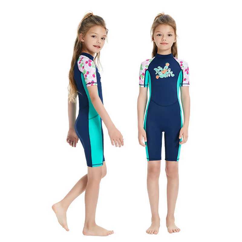 New UV Protective Long Sleeve Children Girl Swimsuits Kids Swimwear for 4-14 Years Z250214