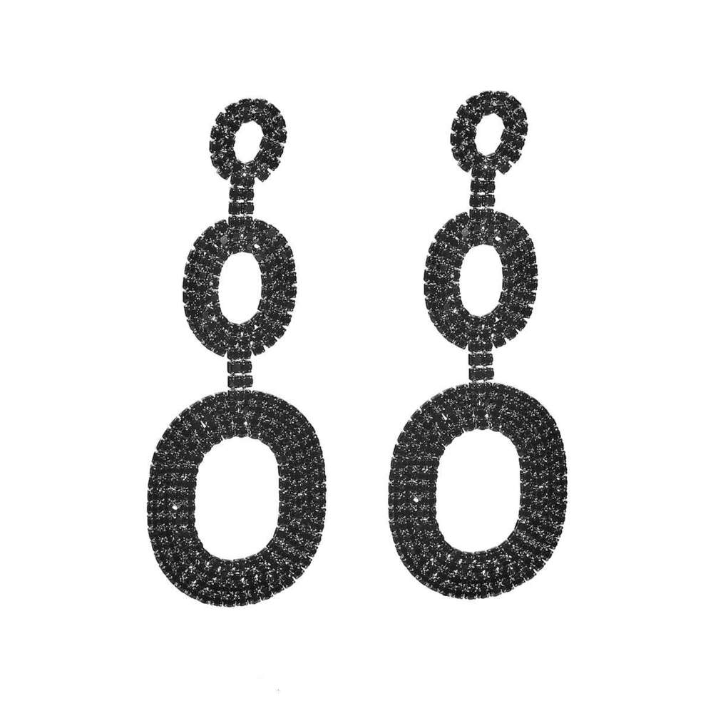Fashionable black electrophoretic long round women's personality exaggerated, dia studded earrings, ear accessories