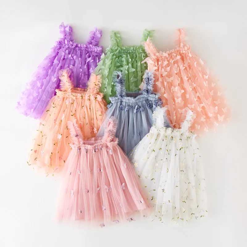 Sweet Dresses For Girls Fashion ButterflyFlower Embroidery Mesh Halter Ball Gown Baby Girl Dress Clothes Par Princess Frock Z250214