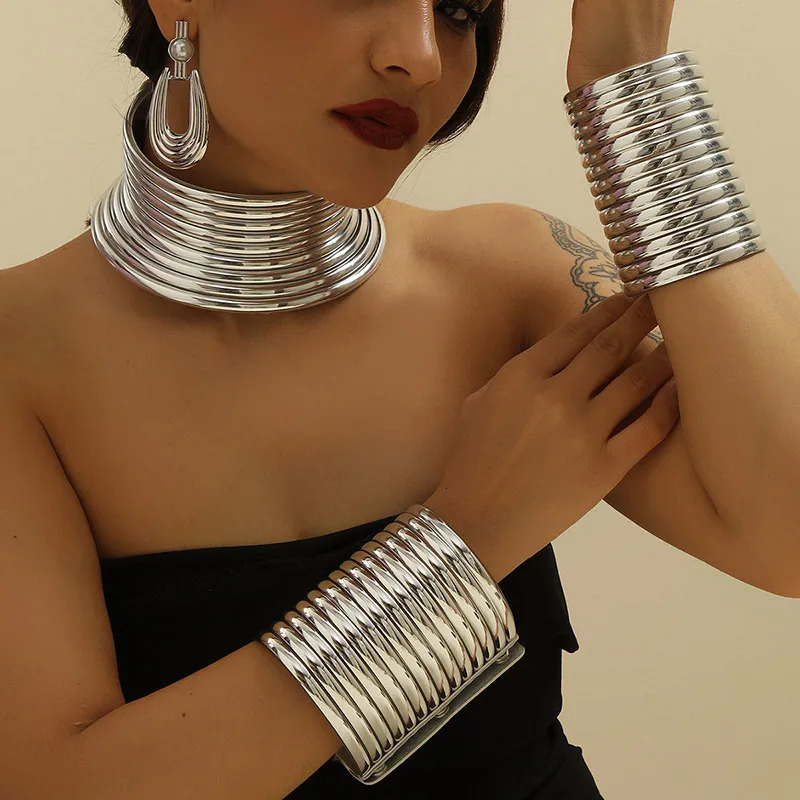 5pcs/set Vintage Leather African Jewelry Set Choker Necklace Bracelet Earrings Set For Women Collar Necklace Set Jewelry Gifts 250213