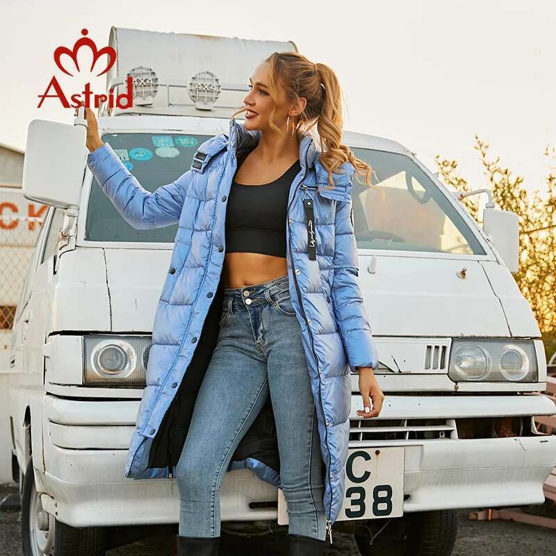 Astrid 2022 New Winter Women's Coat Women Long Warm Parka Bright Fabric Fashion Jacket Hooded Plus Size Female Clothing 9510