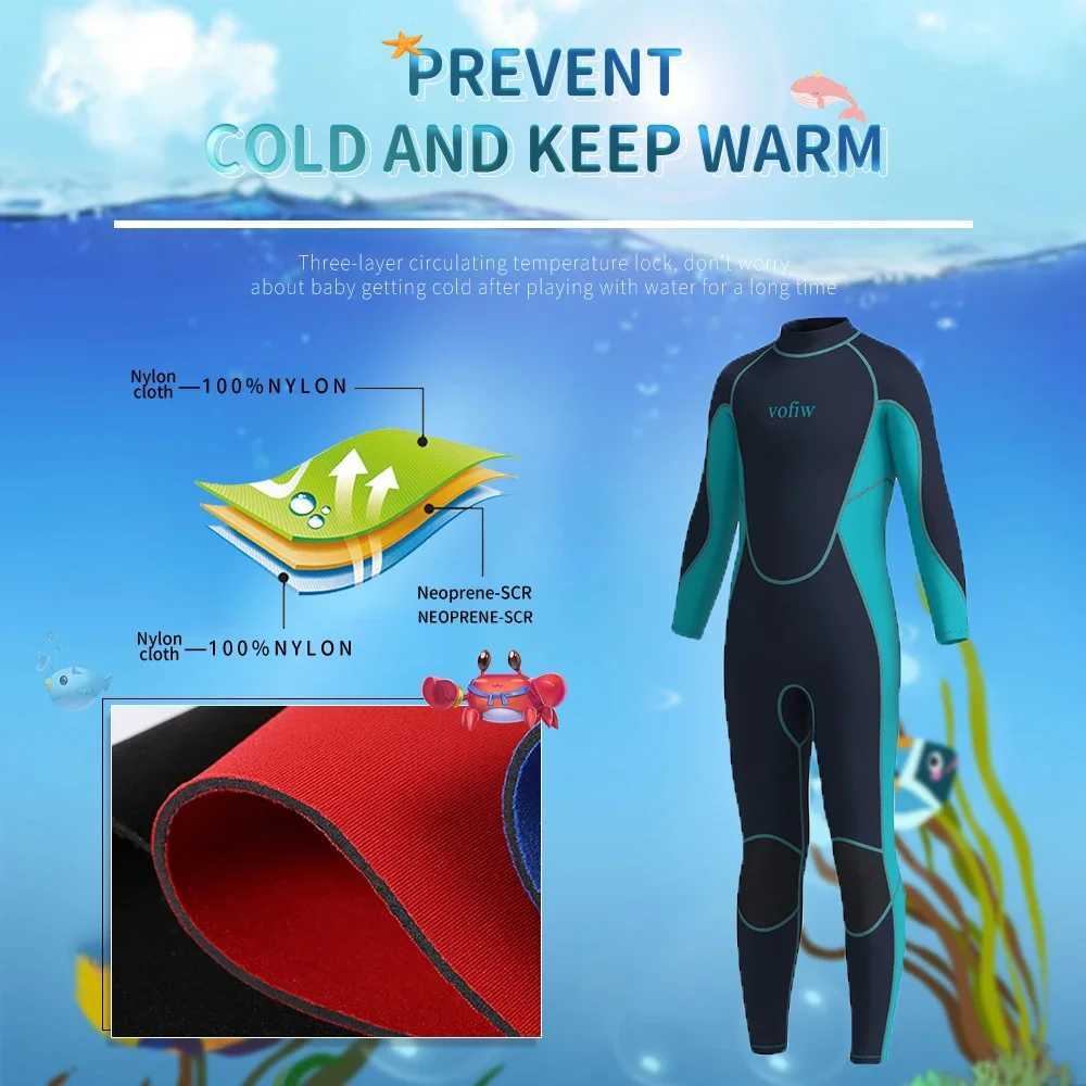 Childrens 3MM Neoprene Wetsuit Back Zipper Surfing Snorkeling Swimming Suit Long Sleeves Boys Girls Kids Water Sports Swimwear Z250214