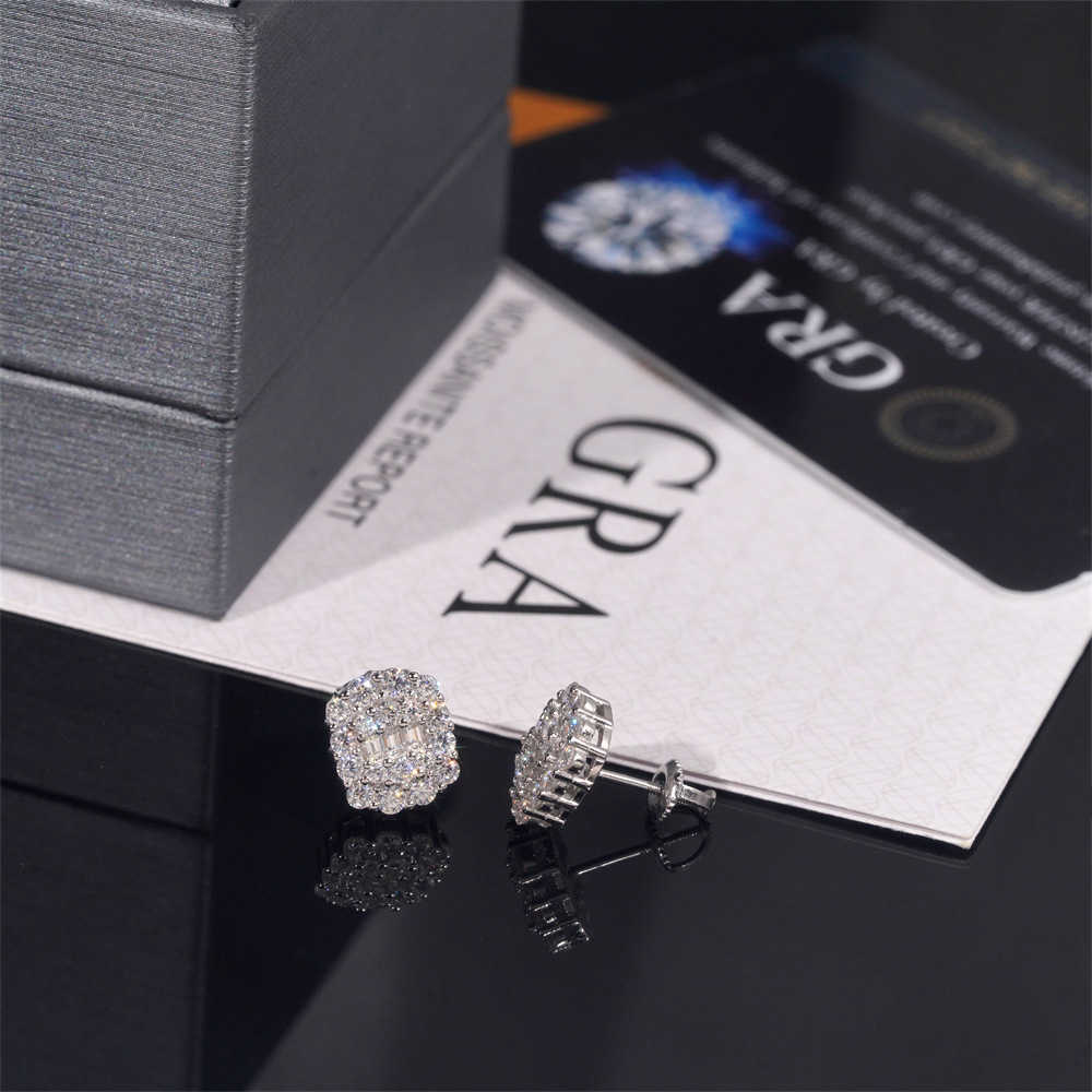 Zuanfa 2025 new S925 silver moissanite earrings hip-hop jewelry