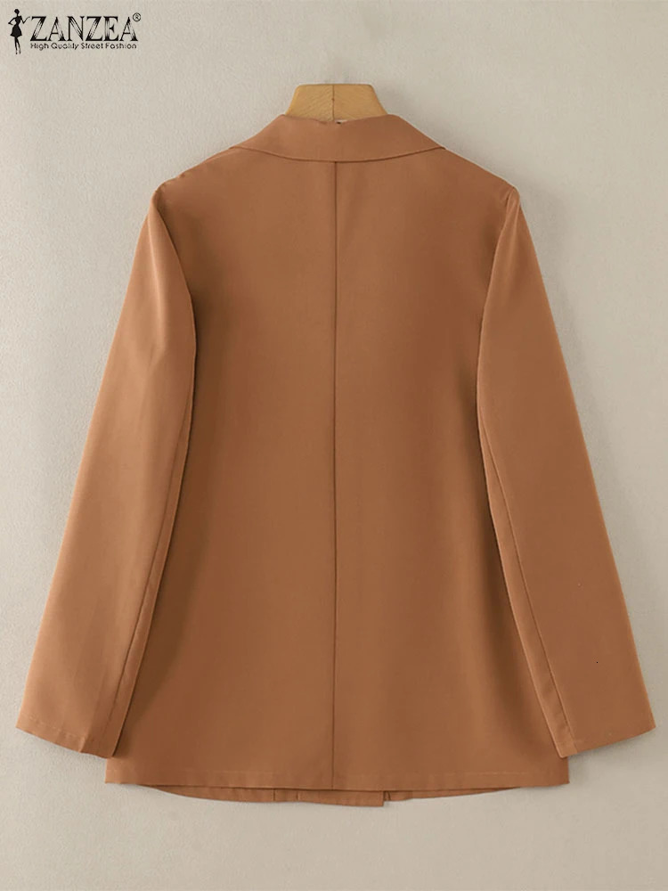 ZANZEA Casual Women Blazer Solid Office Lady Commute Spring Thin Jackets Lapel Neck DoubleBreasted Long Sleeve 250213