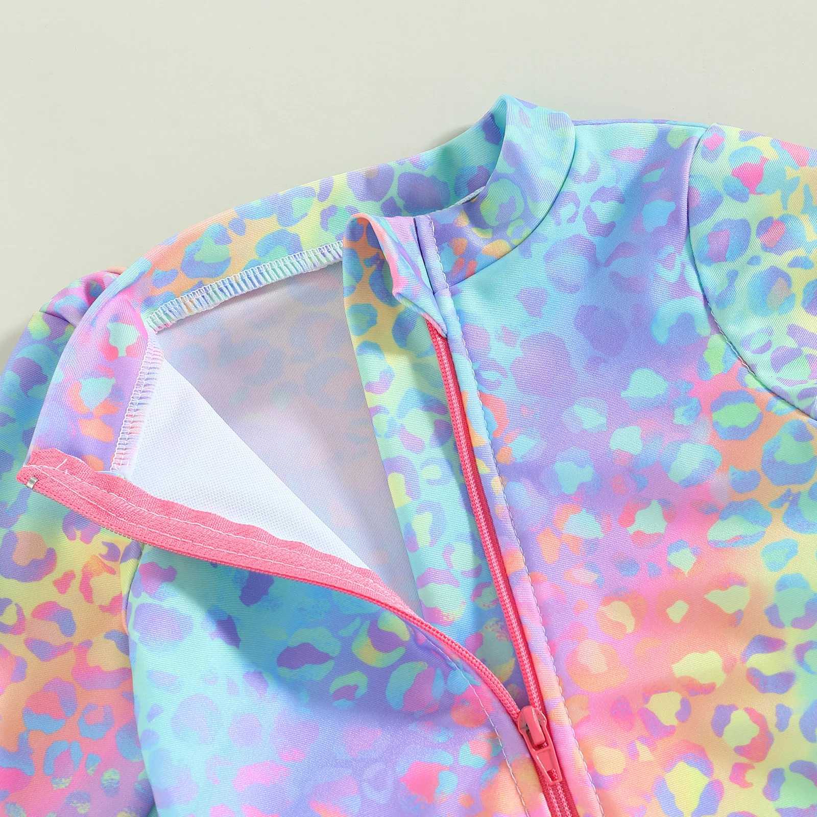 2024 New Toddler Kids Baby Girl Swimsuits Fashion Fish Scale Print Ruffles Long Sleeve Jumpsuit Swimwear Beachwear Bathing Suits Z250214