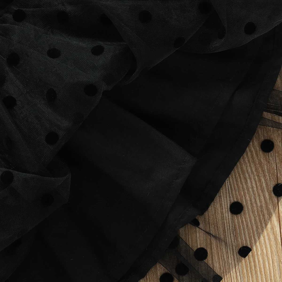 New Girls Dress Spring Polka Dot Mesh Stitching Long Sleeve Princess Dresses Autumn Black Little Girl Costume Z250214
