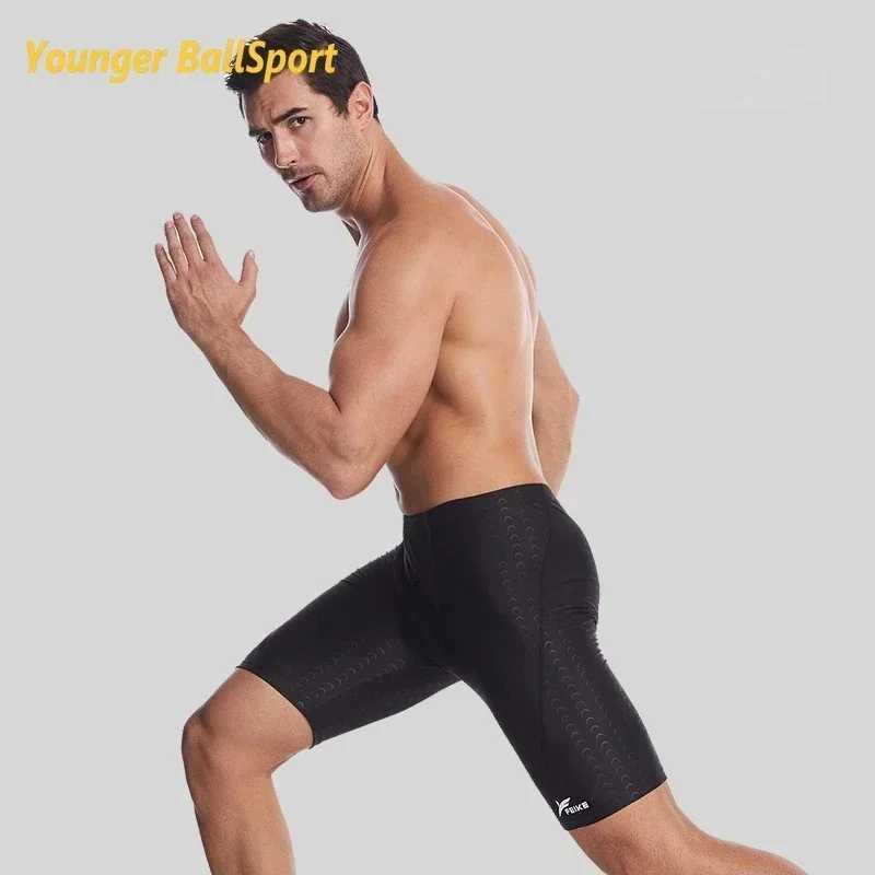 2025 Mens Beach Swimming Pool Waterproof Swimsuit Five Rod Swimming Rod Shark Skin Pattern Breathable Sports Training Swimming Shorts W250214