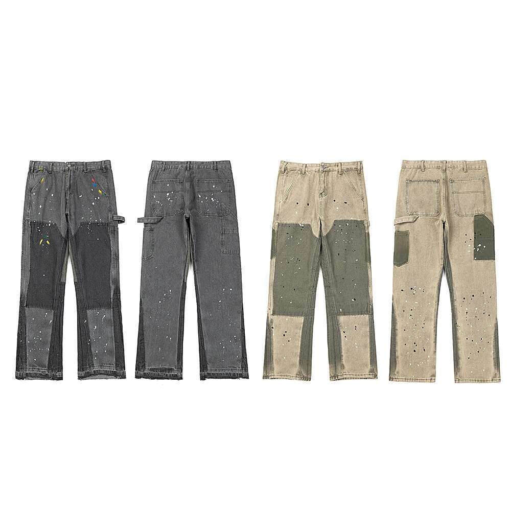 High Street Ink Painted Patchwork Jeans For Men And Women Straight Casual Baggy Denim Trousers Oversized Loose Cargo Pants