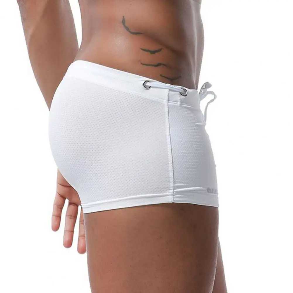 Mens Swimming Trunks Comfortable Swim Shorts Mens Low-rise Solid Color Swim Shorts with Waist Tie Stretch Breathable for Sports W250214