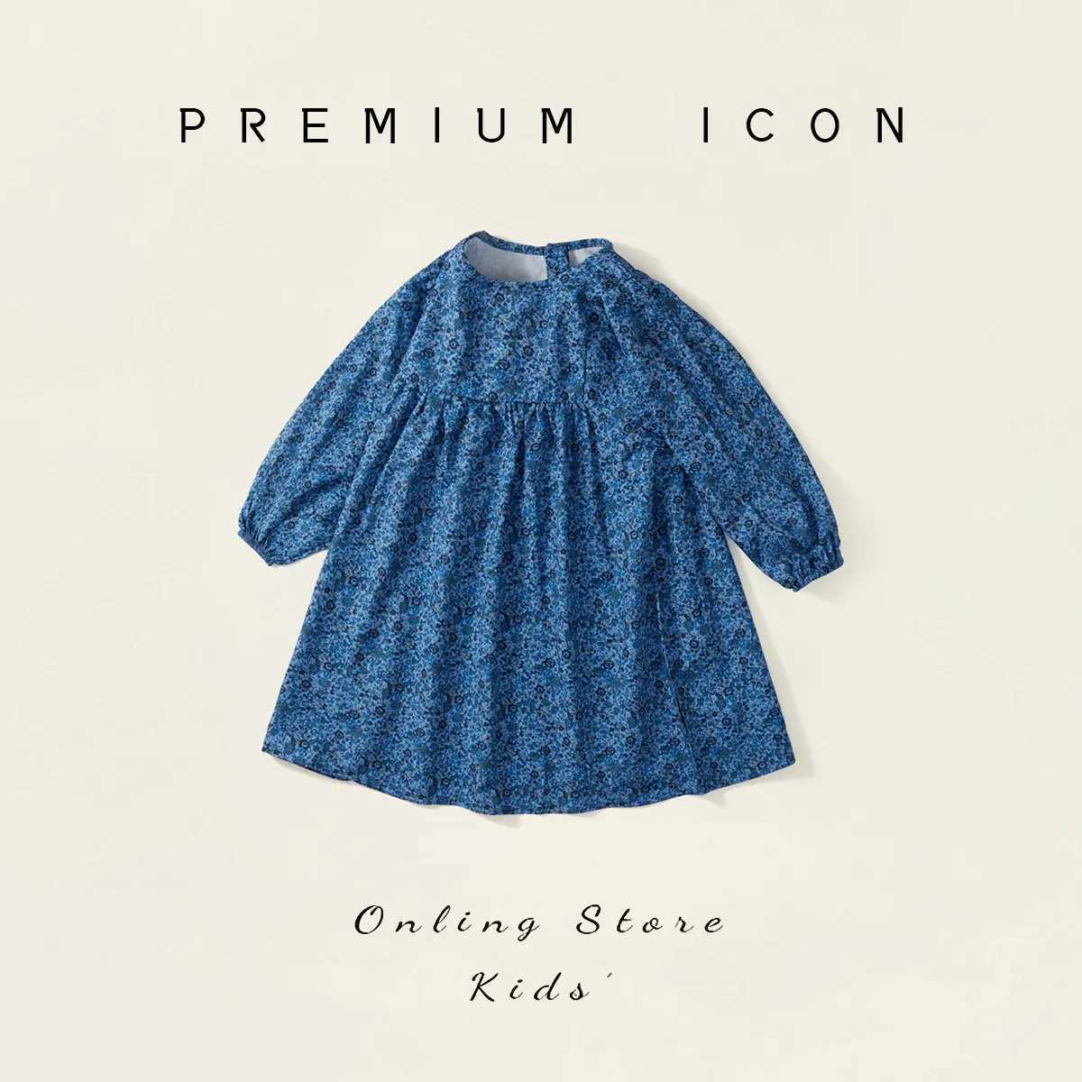 2025 Spring Autumn Children Girls Dress Flower All Printed Bubble Sleeves Kid Girls Frock Soft Round Collar Toddler Girls Dress Z250214