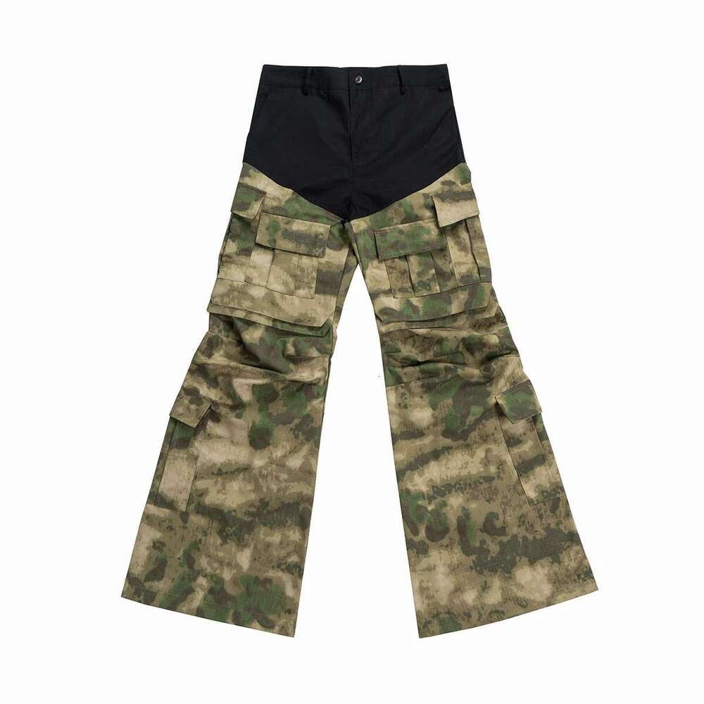 Color Match Multi-Pockets Baggy Camouflage Cargo Pants Mens And Womens Straight Patchwork Loose Casual Overalls Oversized Jeans