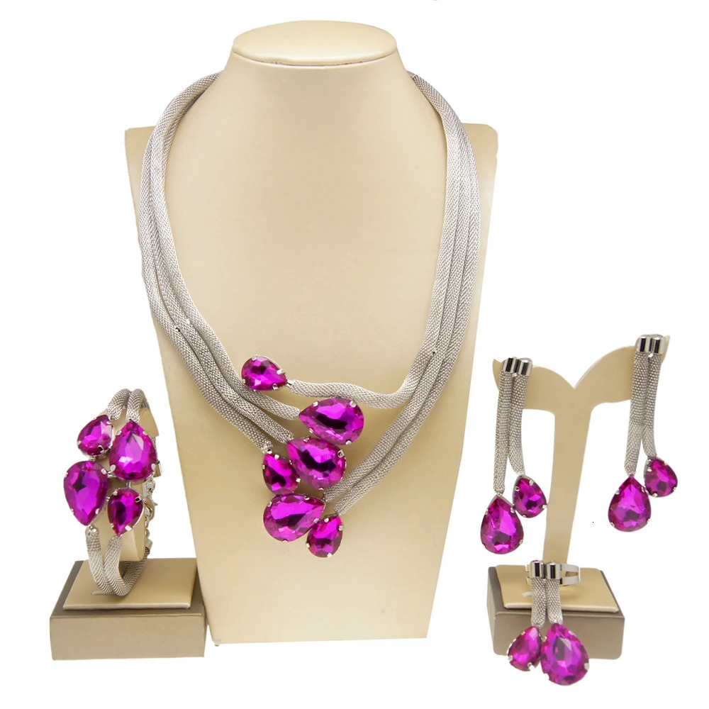 Bridal Jewelry Set Gold Plated Necklace Exquisite Brazilian Earrings Wedding Fashion Trend Purple Gemstone Pendant 250213