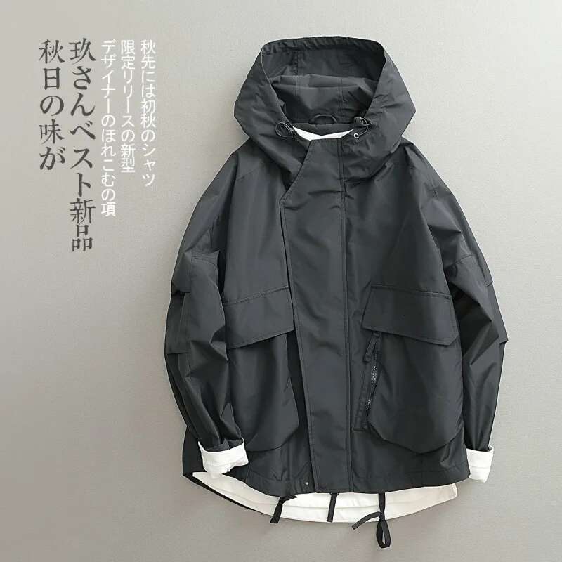 Spring Autumn Windbreak Jackets Japanese Vintage Fashion Three-dimensional Hoodie Loose Male Coat Bomber Jacket Men Clothing