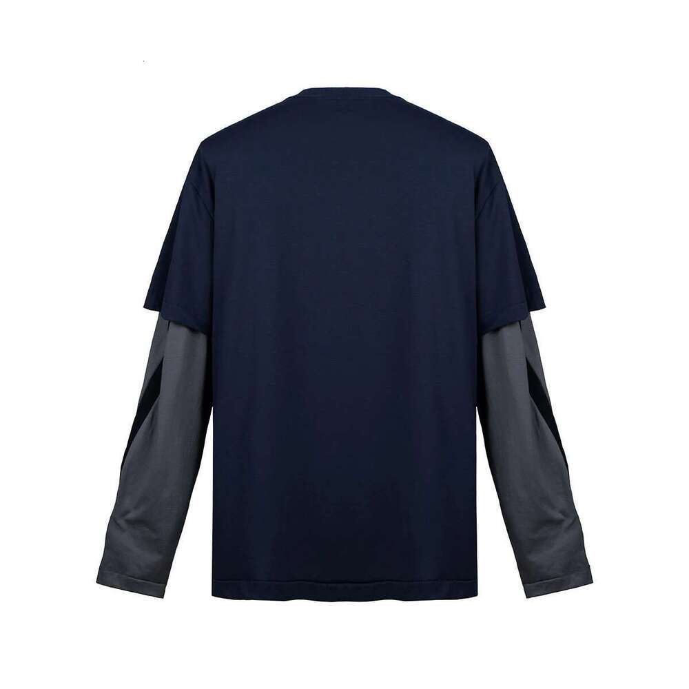 Y2k Streetwear Fake Two Pieces Color Match Long Sleeve Mens Fall Tshirts Crew Neck Casual Baggy Cotton T-Shirt Oversized