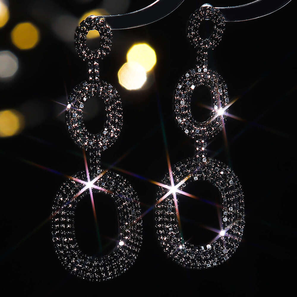 Fashionable black electrophoretic long round women's personality exaggerated, dia studded earrings, ear accessories