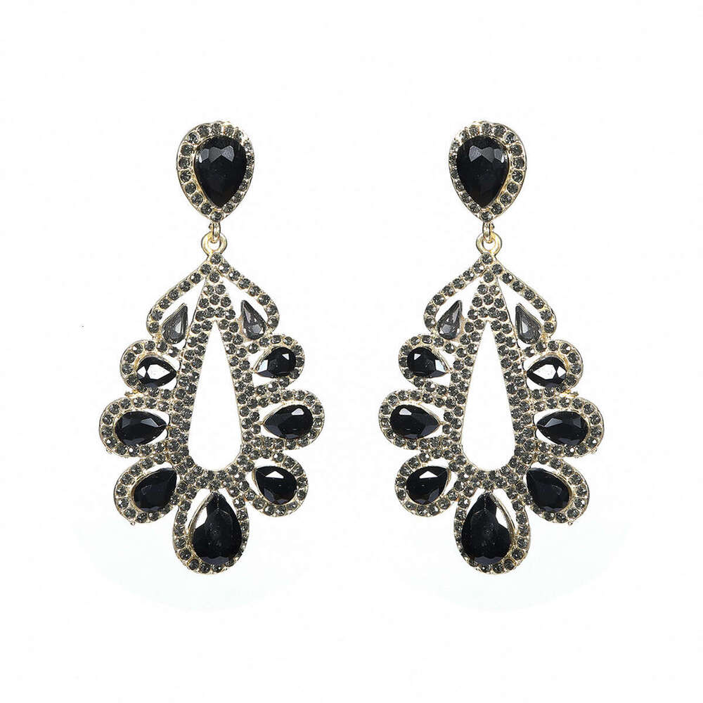 Fashionable shiny glass rhie long water droplet feminine temperament earrings, elegant and trendy earrings