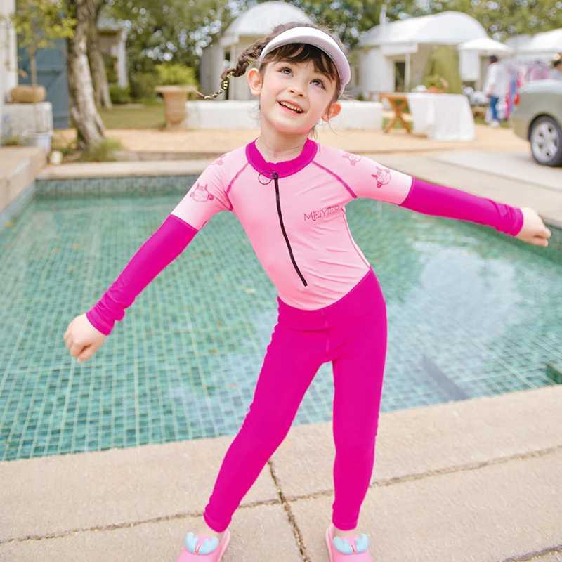 Fashion Swimming Custome Suit For Kids 2024 One Piece Longsleeve Swimsuit Child Full Body Bathing Suit Z250214