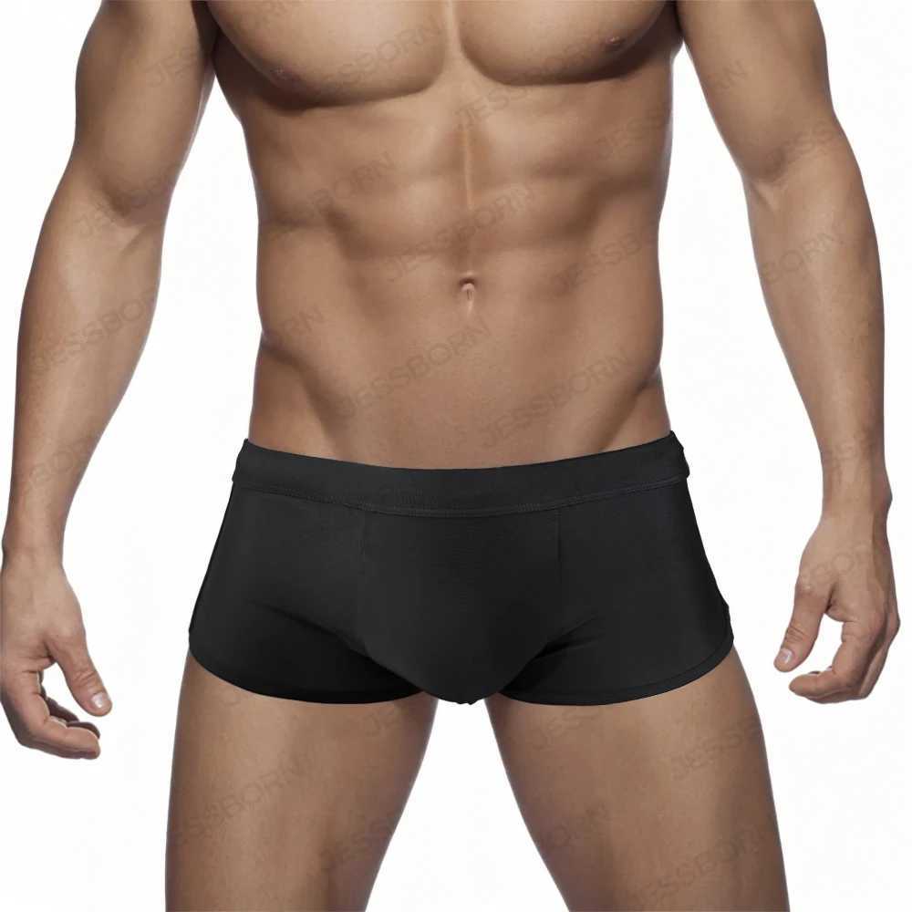 Sexy Mens Mesh Swimming Trunks Nylon Solid Beach Shorts Swimwear Summer Mayo Male Pad Push Up Sport Surfing Bathing Suit W250214