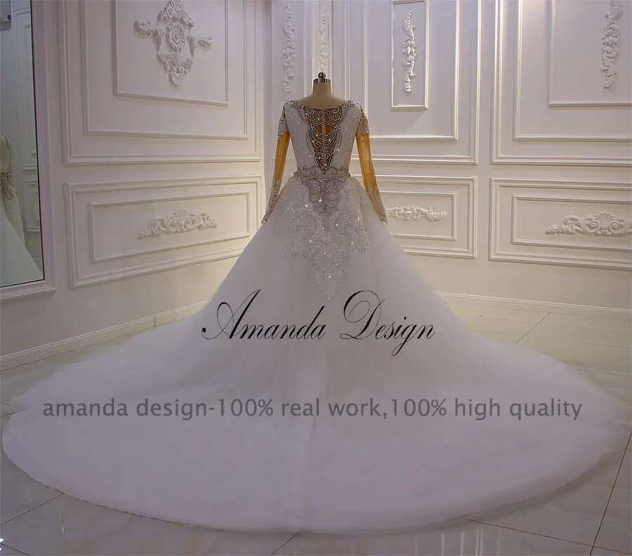 Custom amanda design mermaid robe long sleeves strass skirt detachable wedding dress