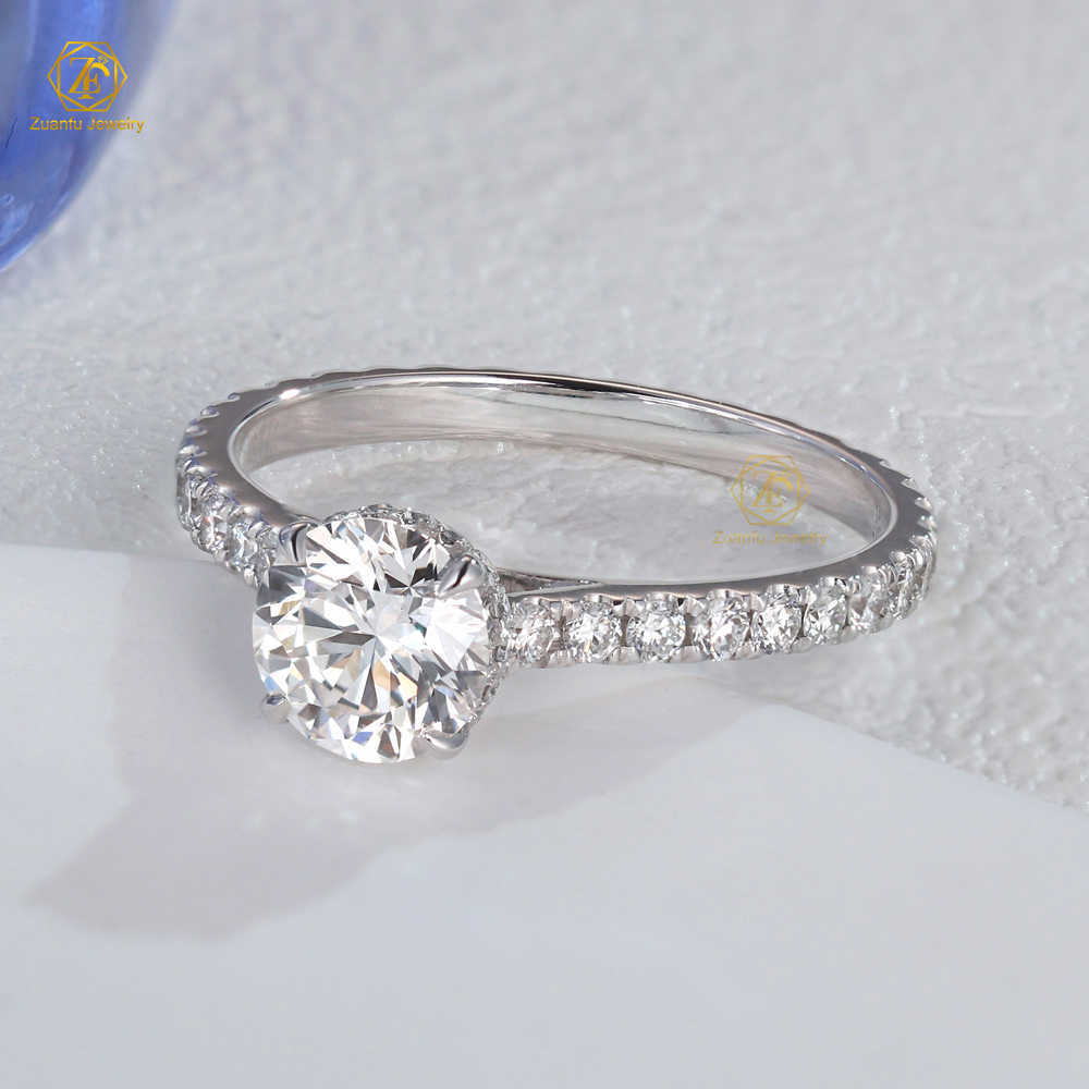 Fine Jewelry Custom1CT 2CT 3CT D Color VS1Real Diamond 14K 18K Solid Gold Hidden Halo Lab Grown Diamonds Anniversary Ring