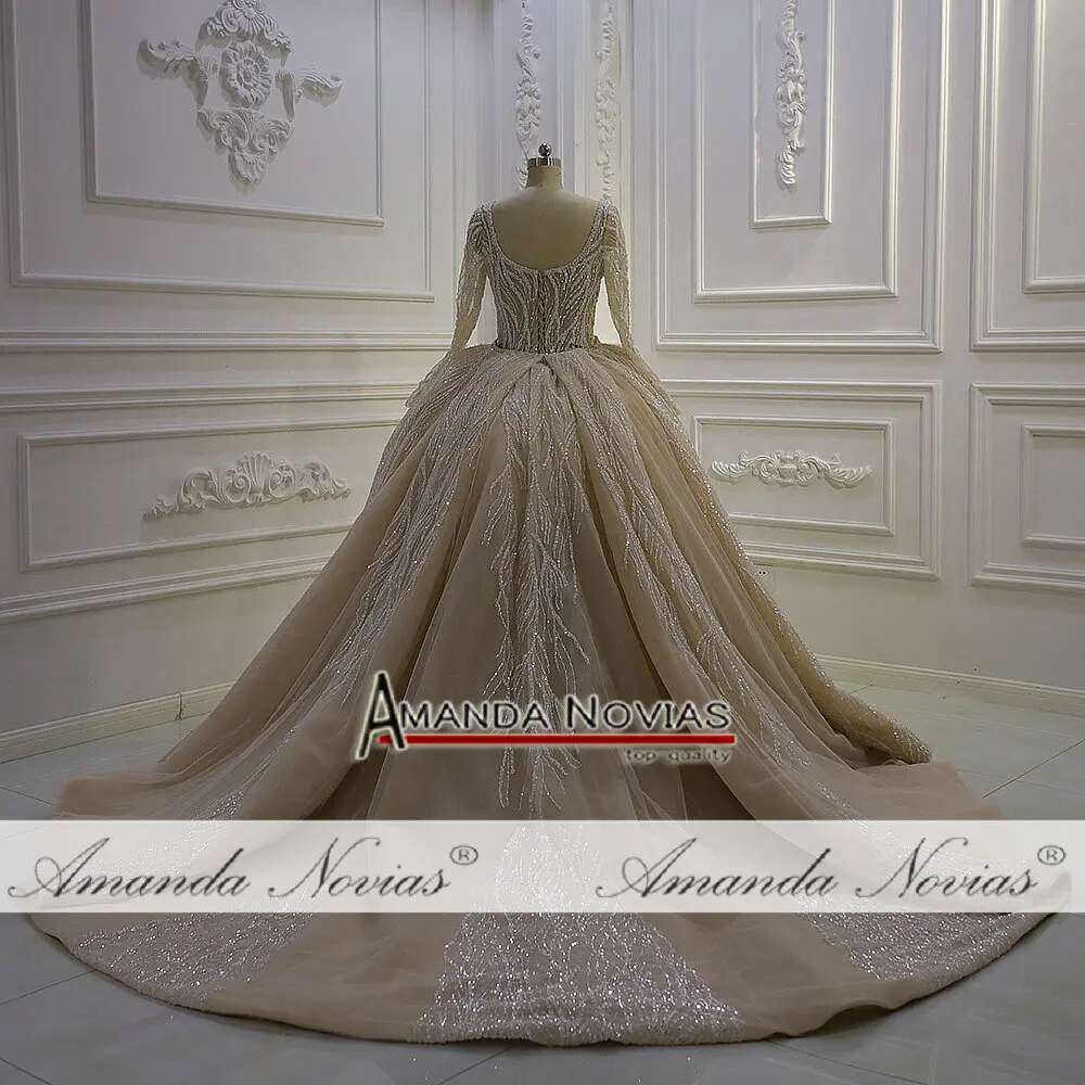 Royal Long Sleeve Sweetheart Sequins Lace Champagne 2 in 1 Mermaid Bridal Dress