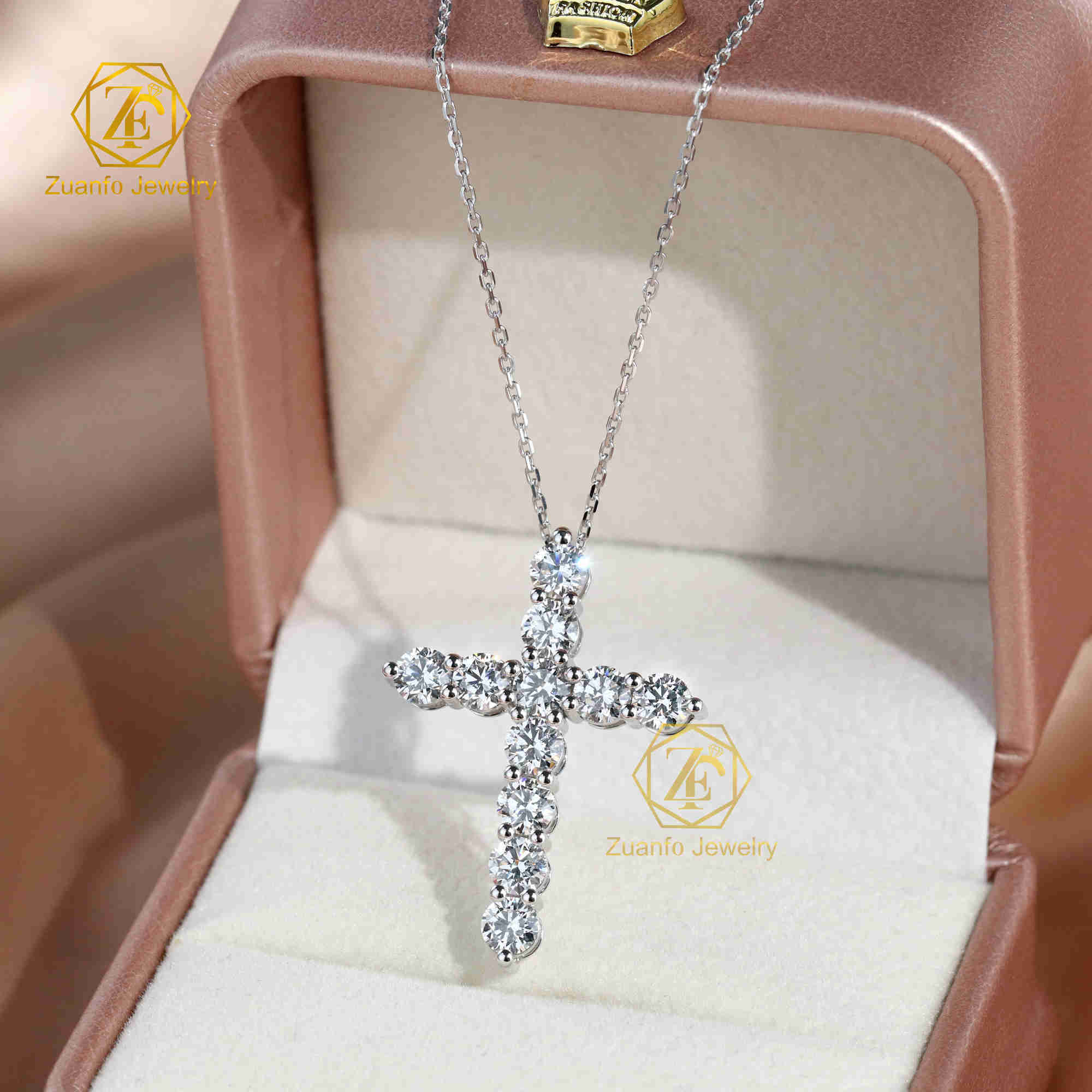 Real Diamond Jewelry Jesus Cross Pendant 4mm 5mm Lab Grown Diamond 14k White Gold Pendant Necklace