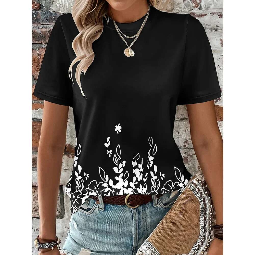 Summer New 3D Striped Printed Casual Fashion Round Neck Fun Top Shirt Vintage Plus Size Women's T-Shirt Clothing