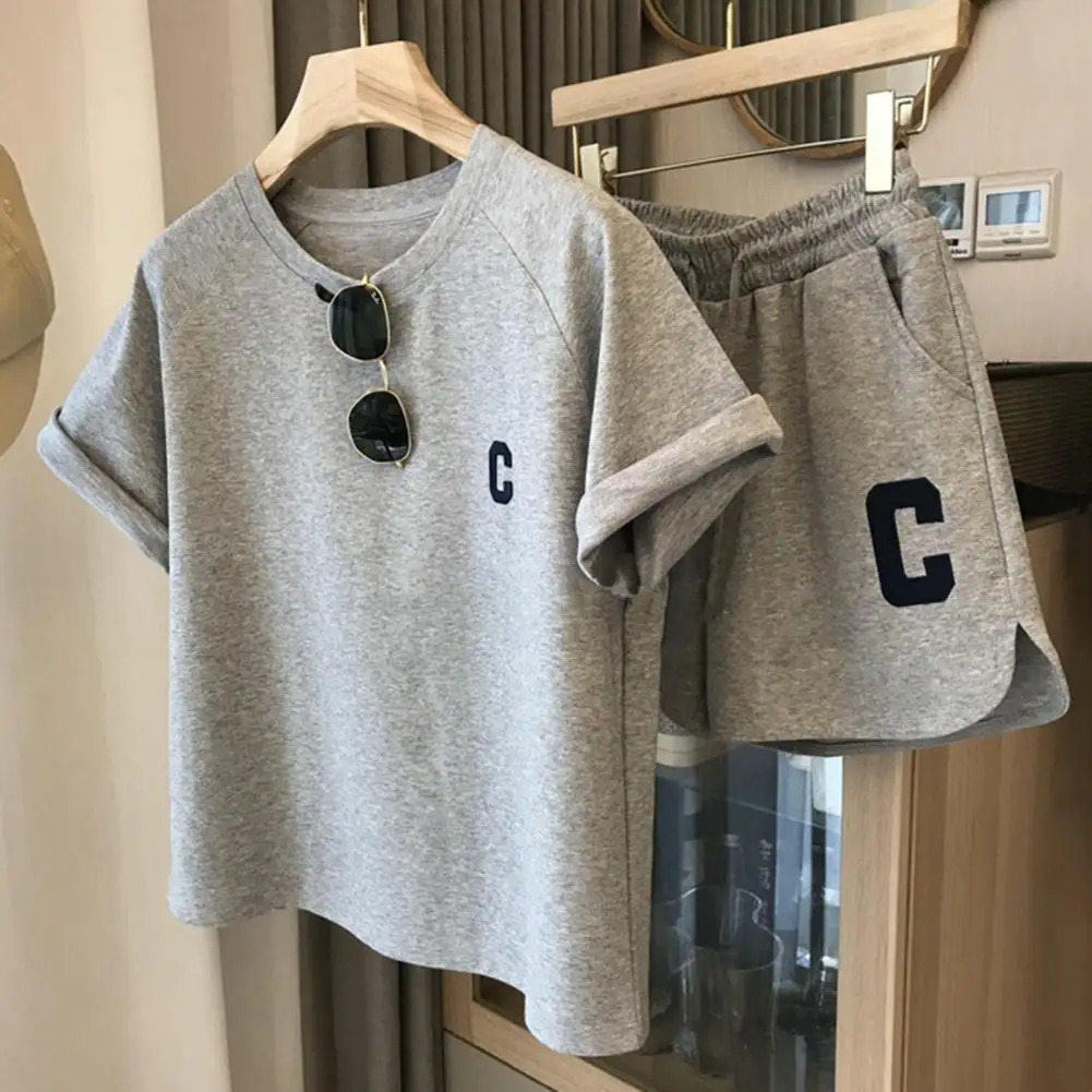 Women Tracksuit Womens Summer Tracksuit Set O Neck Letter Print T-shirt Drawstring Elastic Waist for Comfort for Workouts 250210