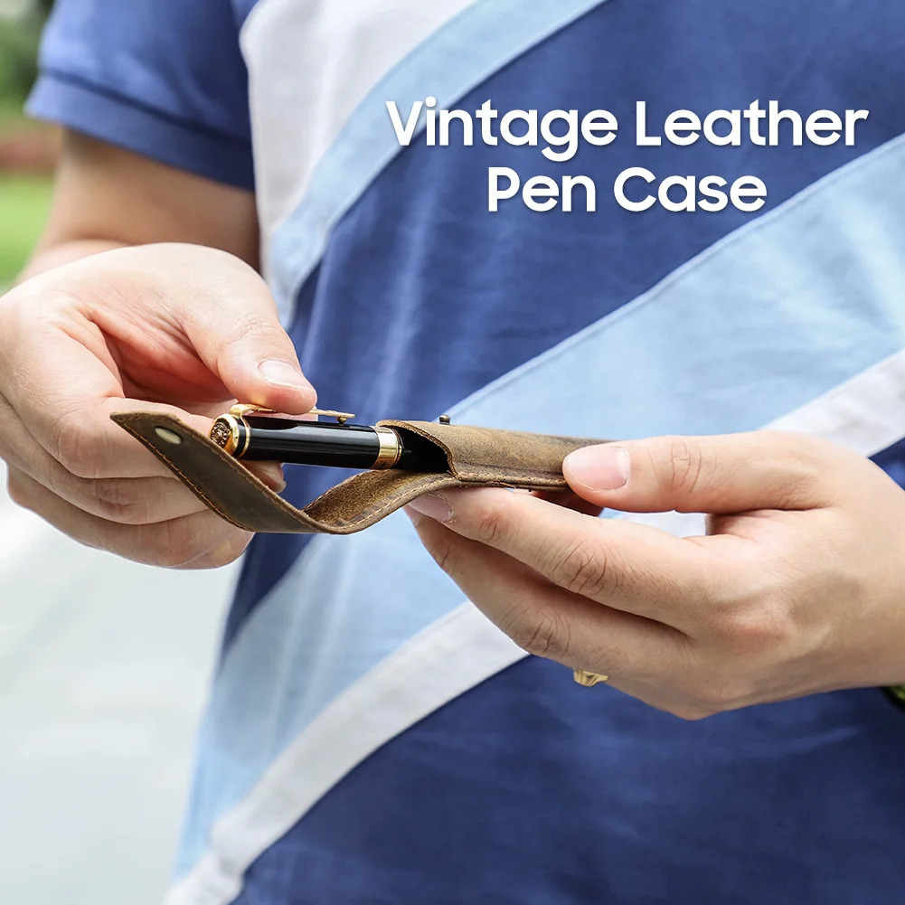 Handmade Cowhide Pen Holder For 1 2 3 Pens Crazy Horse Leather Pencil Case Pouch Storage Bag Stationery School Office Supplies 250210