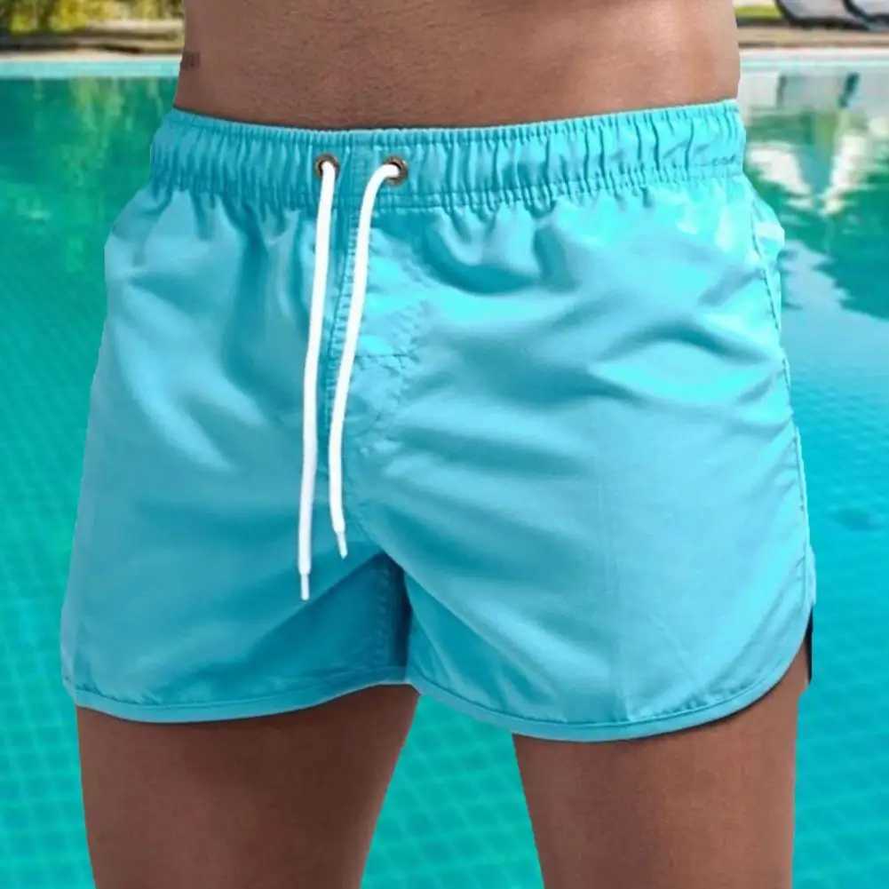 Men Shorts Pure Colors Soft Fabric Drawstring Swimming Pants Elastic Waist Loose Type Men Trunks Beachwear Beach Clothing W250214