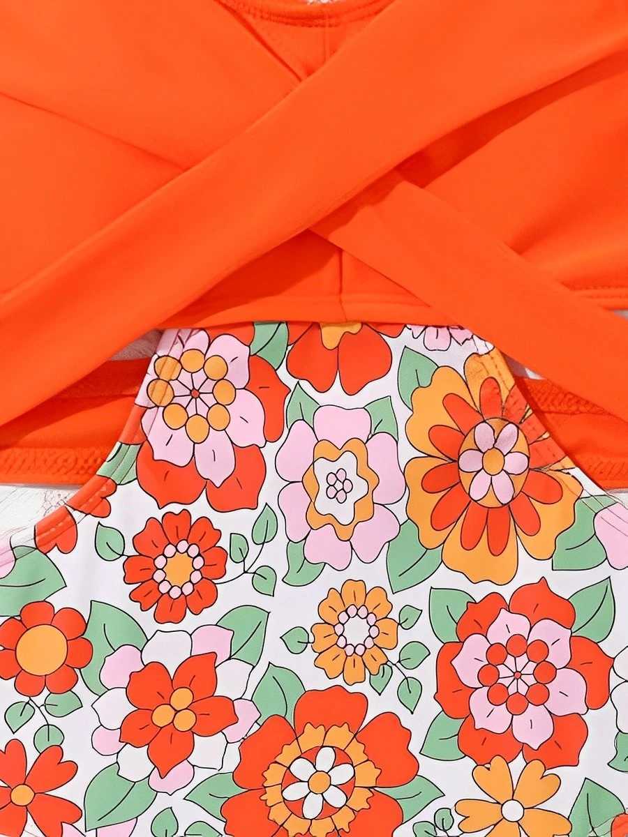 2024 Print Hollow Cross Girls Swimsuit One Piece Kids Swimwear Female Childrens Bathers Bathing Swimming Swim Suit Beachwear Z250214