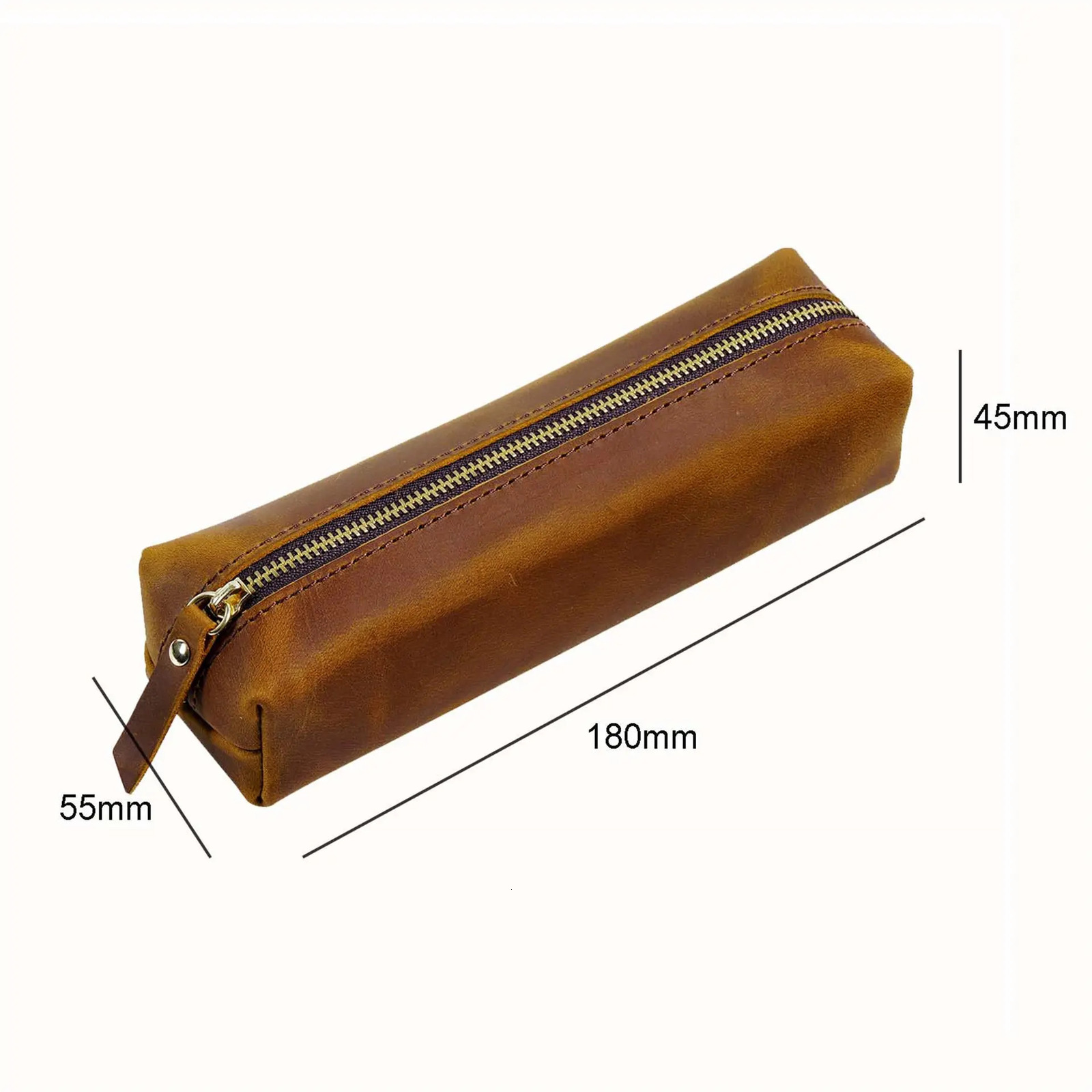 Handmade Genuine Leather Zipper Pen Bag Retro Neutral Large Capacity Pencil Case School Stationery Wholesale 250210