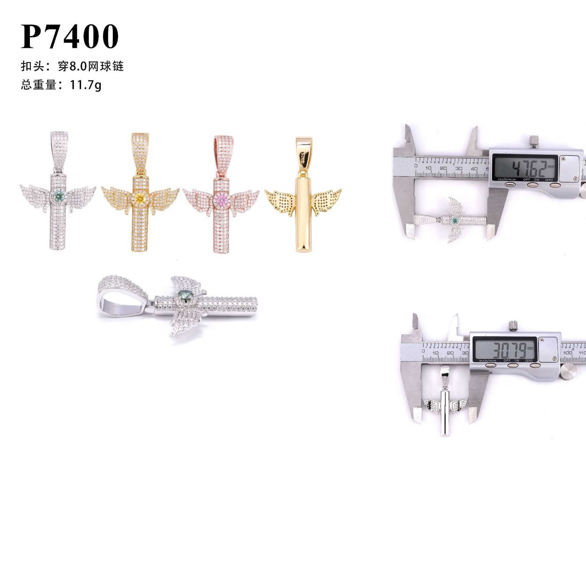 New 925 silver inlaid colorful moissanite cross hip-hop pendant personalized and fashionable mens and womens accessories