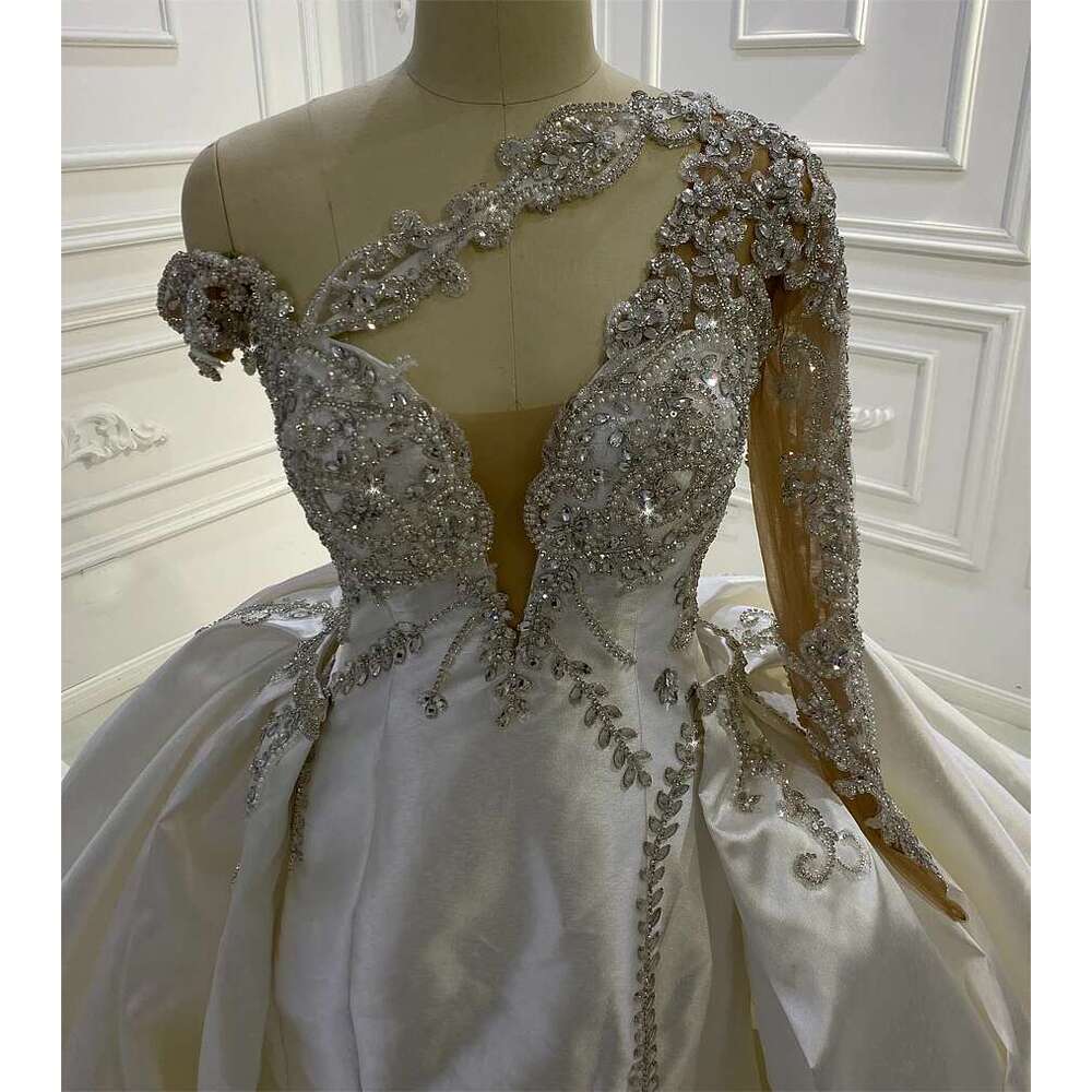 Custom Amanda New Design One Shoulder Beaded Spot With Detachable Skirt Bridal Dress