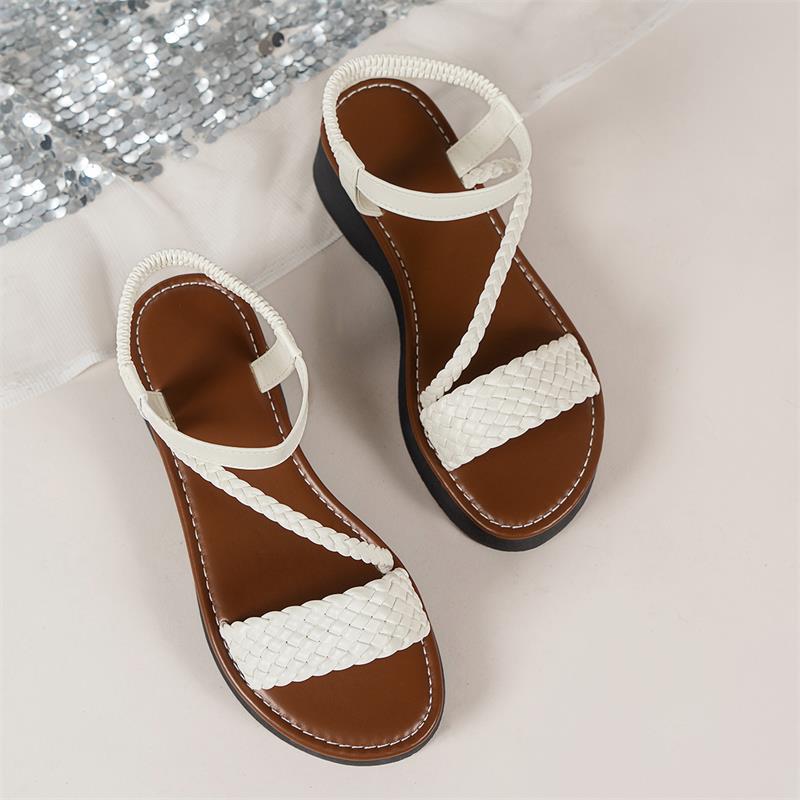 Women Sandals Thick Sole Simple Style Woven Design Sense Versatile Plus Size Triple Brown White Free shipping