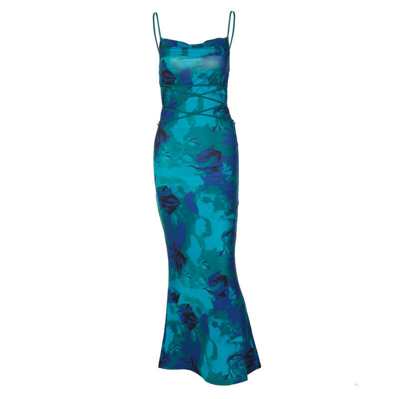 Women's spring product sexy backless lace up printed suspender dress for women wholesale 2025 new style chic elegant clothing