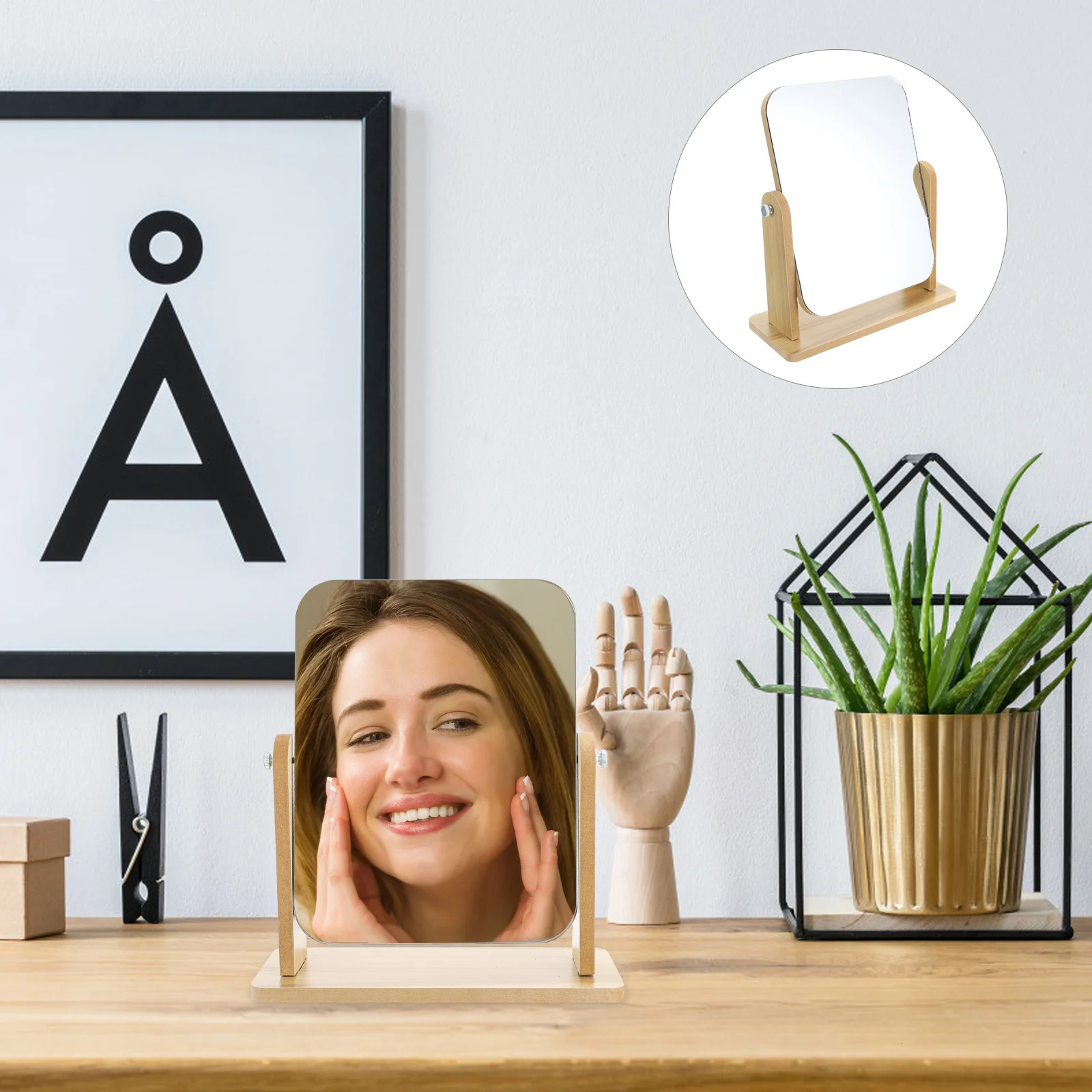 Mirror for Desk Tabletop Makeup Desktop Vanity Mirrors Dining Square Stool 250211