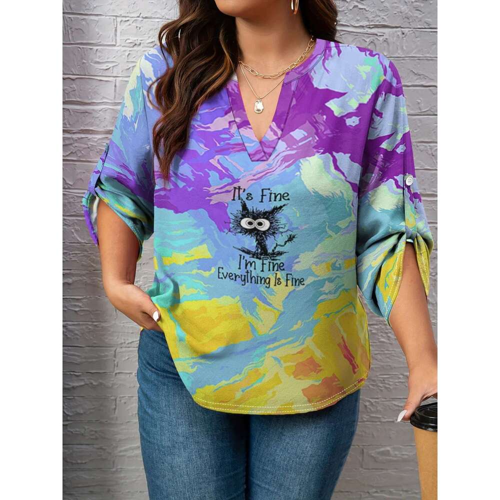 CLOOCL Fashion Women T-Shirts Plus Size Tops Funny Cats Everything Is Fine 3D Printed Long Sleeve Shirts Ladies Female Clothing
