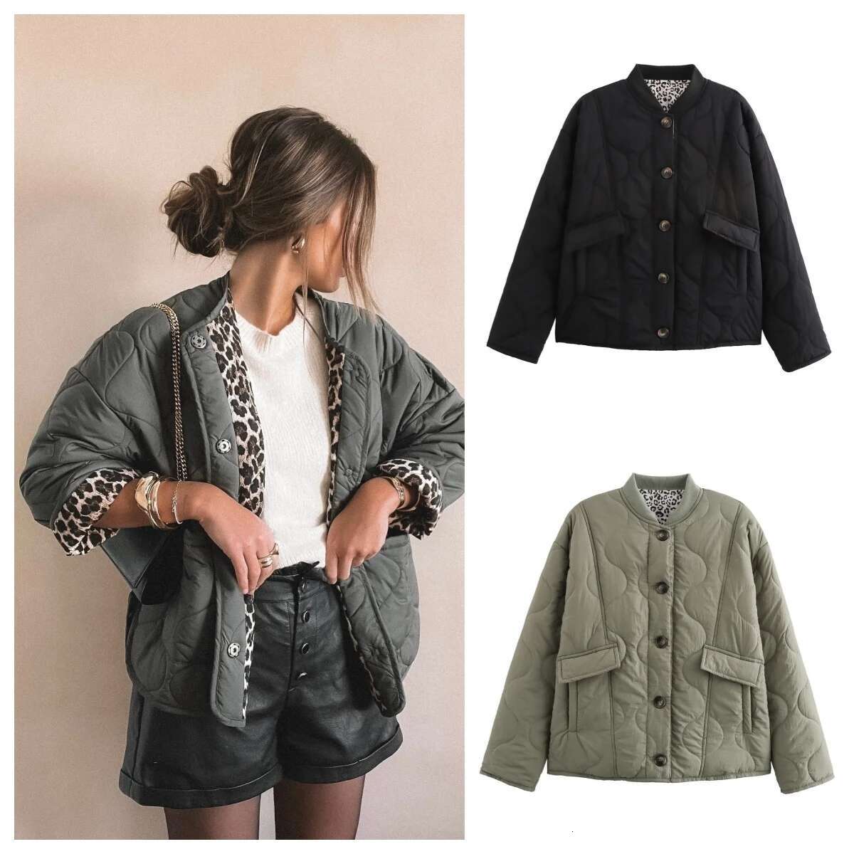 Quilted single-breasted leopard print splicing women's new winter fashion retro casual cotton jacket
