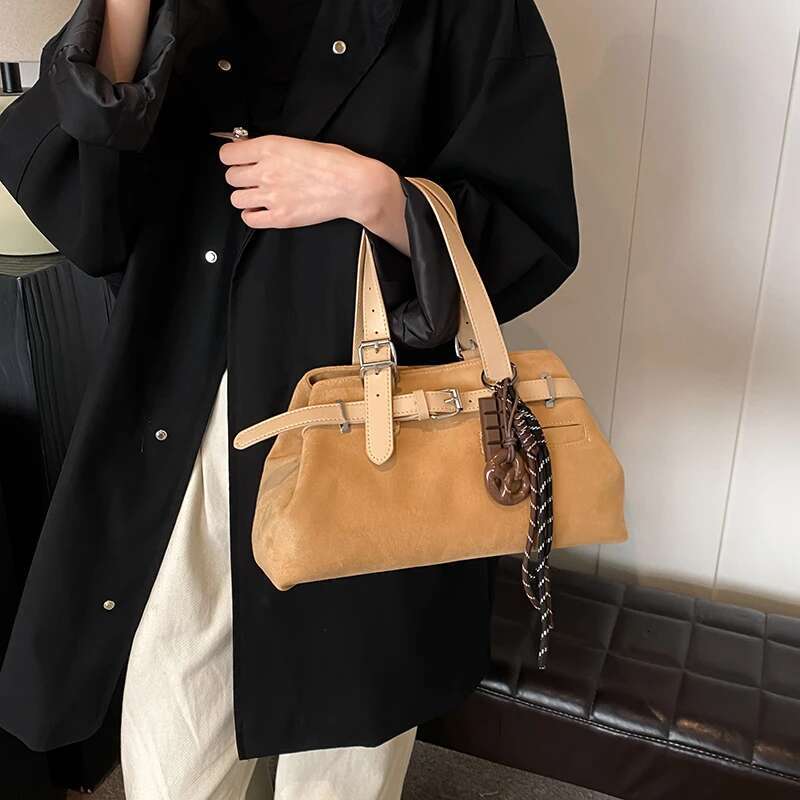 Belt Buckle Design Top-Handle Bags For Women Soft Suede Large Capacity Shoulder Cross Body Bag 2025 Winter New Designer Handbags