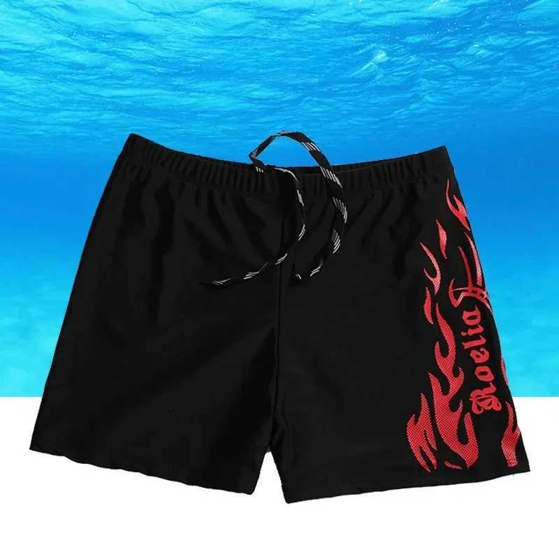 Plus Size Mens Flat Corner Swimming Pants Spring Beach 2024 New Swimming Pants for Men Blue and Red Flame W250214